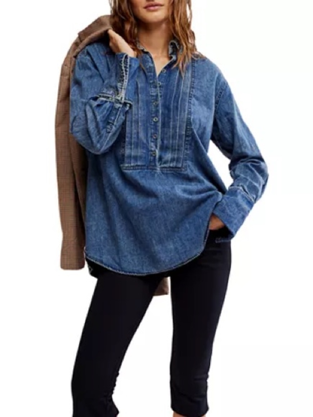 NWT Free People After Hours Pintuck Detail Denim Tunic Top